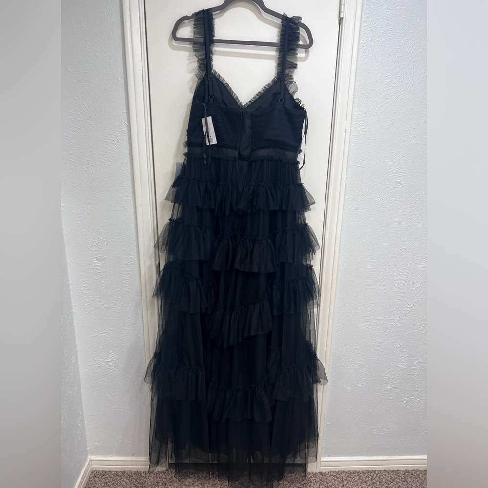 Betsy & Adam Tiered Ruffle Tulle Gown Black - Picture 5 of 12